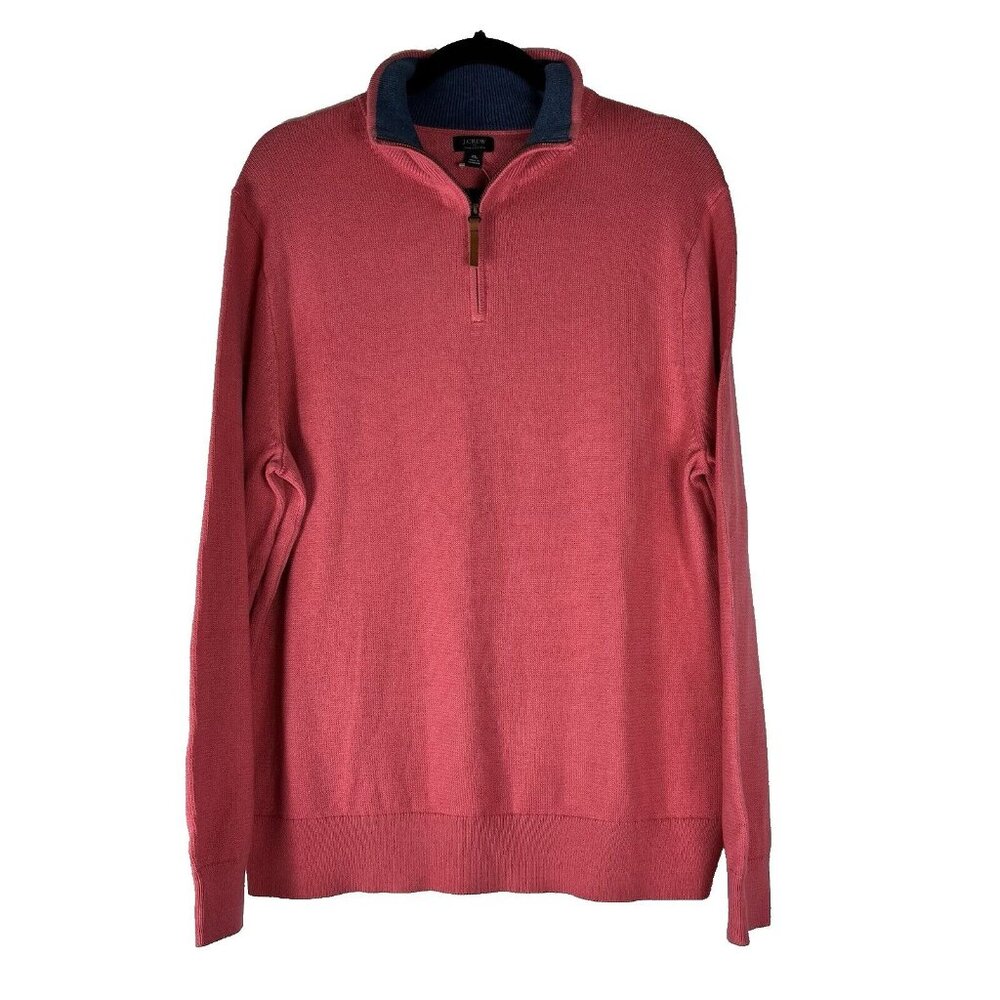 J Crew Men's Pink 1/4 Zip Long Sleeve Blue Mock Neck Pullover Sweater Size XL